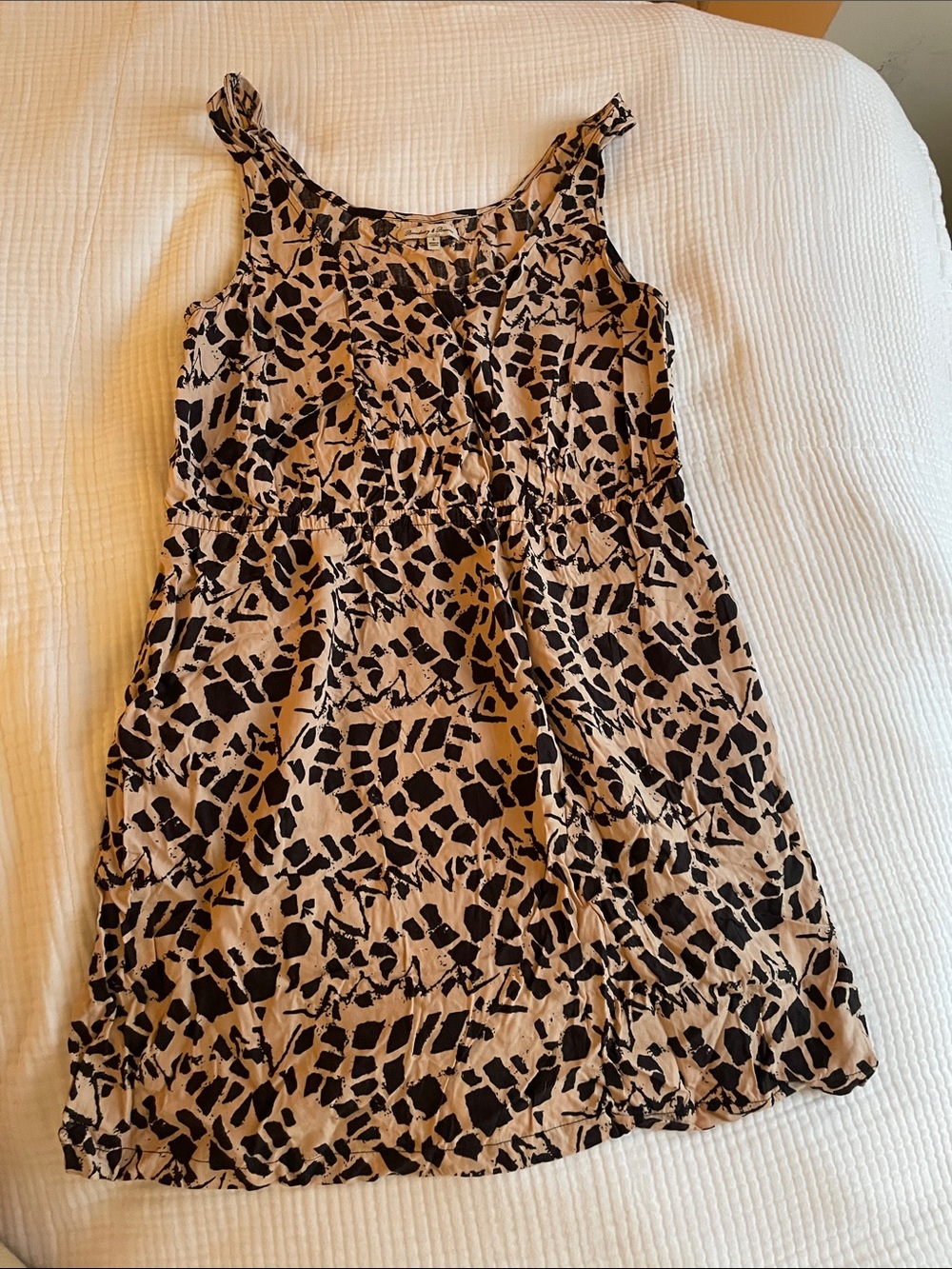 Broadway & Broome Sleeveless Print Mini Dress in Tan with Black Pattern
